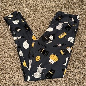 LuLaRoe Halloween Cat and Ghost Leggings - Black and Yellow